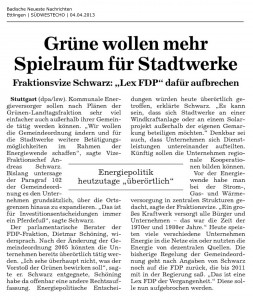 Grne wollen mehr Spielraum fr Stadtwerke